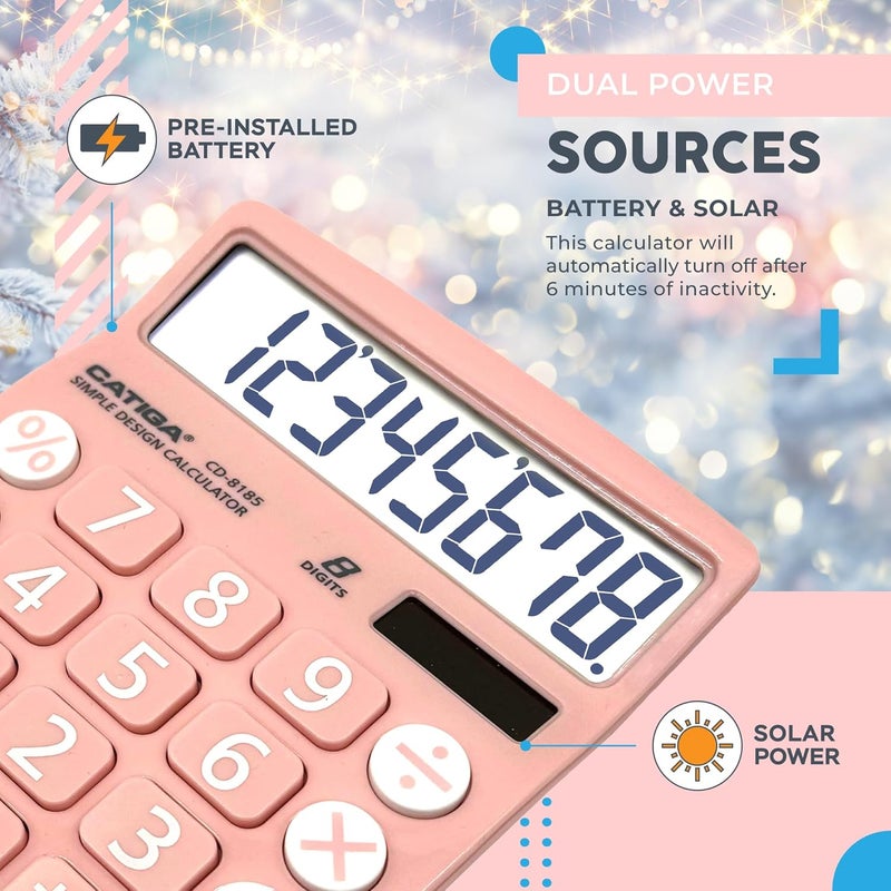 CATIGA Desktop Calculator 8 Digit with Solar Power and LCD Display, Big Buttons, for Home, Office, School, Class and Business, 4 Function Small Basic Calculators for Desk, CD-8185 - Image 3